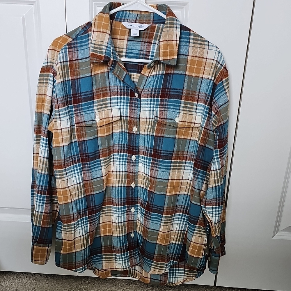Old Navy Women's Boyfriend Flannel Plaid Shirt Size Large